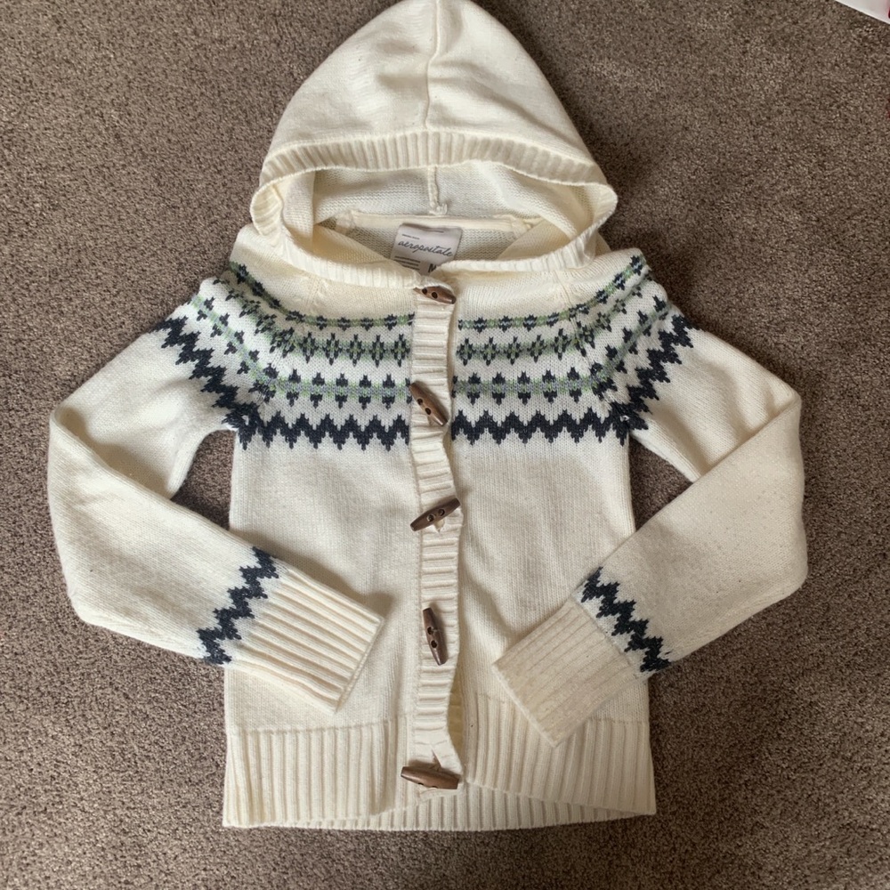 Vintage white and blue Aeropostale hooded cardigan